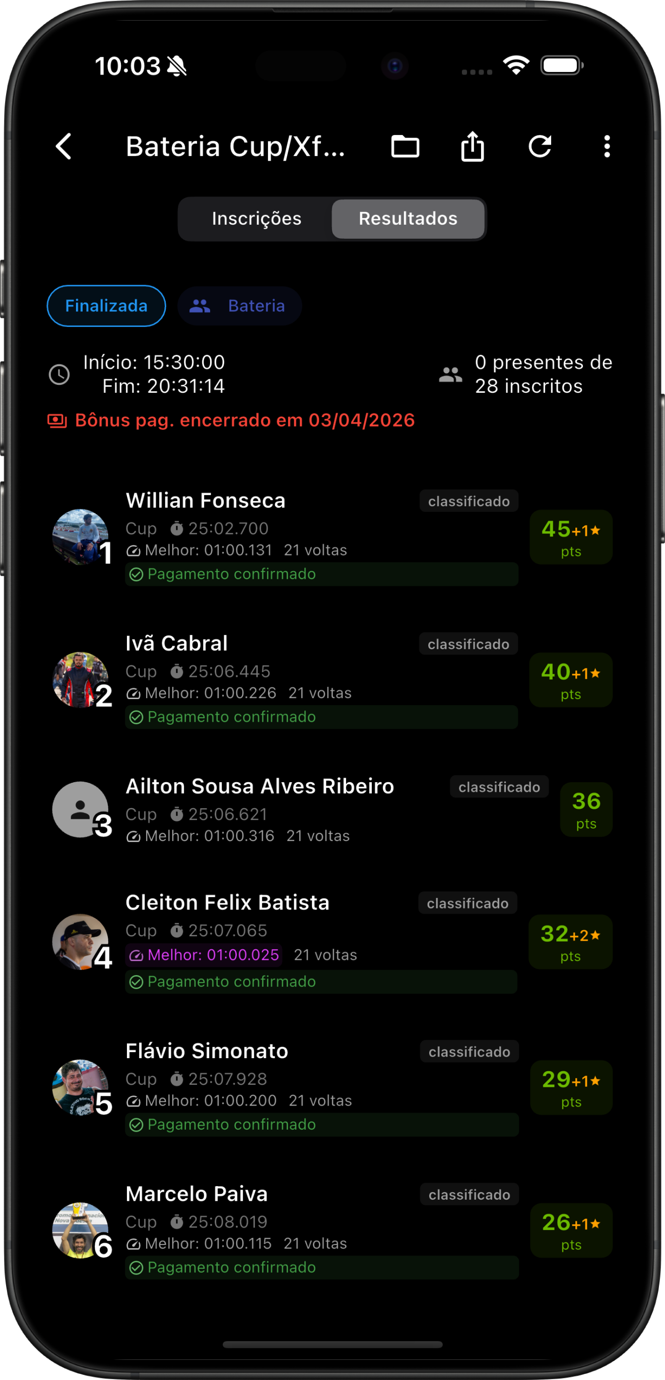 VektOS modo escuro — resultados da bateria